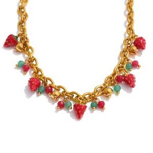 Strawberry Tutti Frutti Charms 18K Gold Stainless Steel  Elegant Necklace